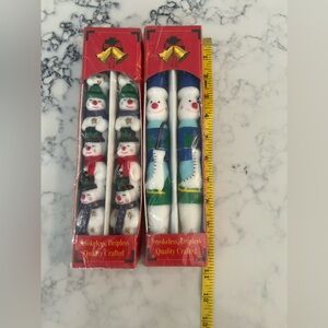 Vintage Set of 2 Robert Alan Candle Company Snow Man Christmas Stick Candles